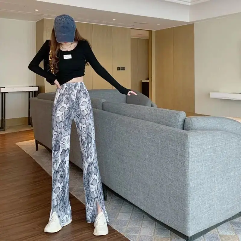 

Serpentine casual pants women's loose high waisted slim straight leg trousers 2021 summer new split wide leg pants