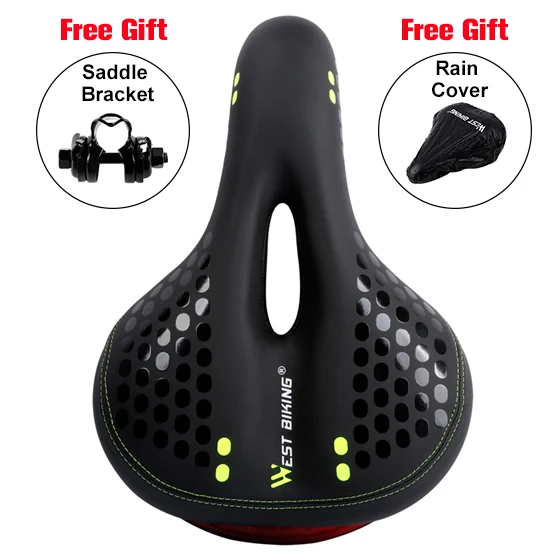 Black Green Saddle Западное велосипедное седло ПУ дышащее мягкое рельефное велосипедное седло с предупреждающий задний фонарь Аксессуары для горных велосипедов шоссейные велосипедные седла - Цвет: Black Green Saddle