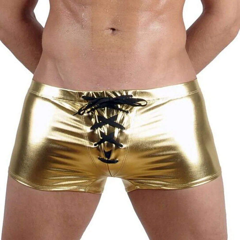 Мужские сексуальные плавки из искусственной кожи купальный костюм пляжная