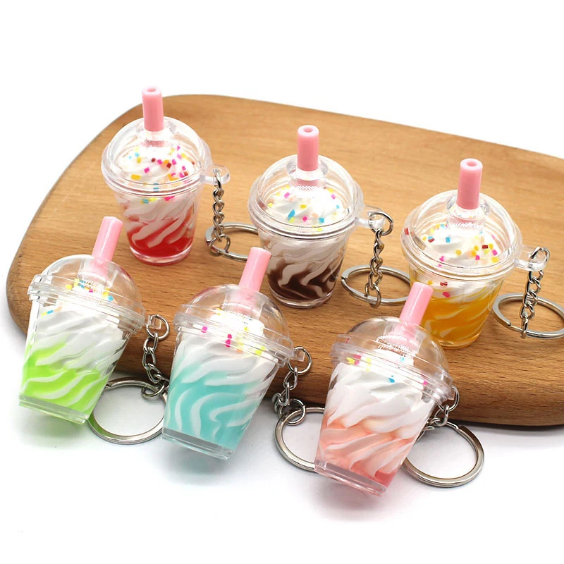 

Fashion Ice Cream Coffee Key Chain Women Cute Creative Boba Bubble Drinks Keychain for Kids Girlfriend Key Pendant Trinkets Gift