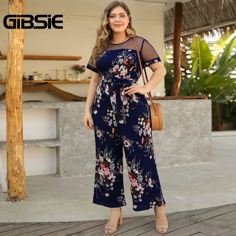 GIBSIE сетчатый лоскутный цветочный принт праздник Бохо комбинезон для женщин 2020