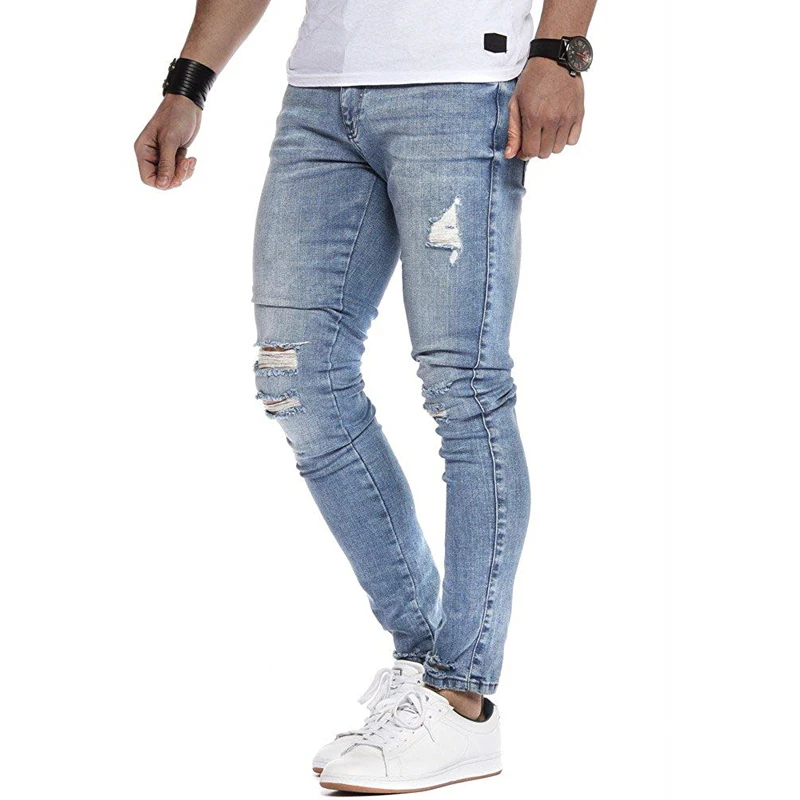 Men's Skinny Jeans 2019 Super Tear Elastic Denim Pants Waist European Style Four Seasons |