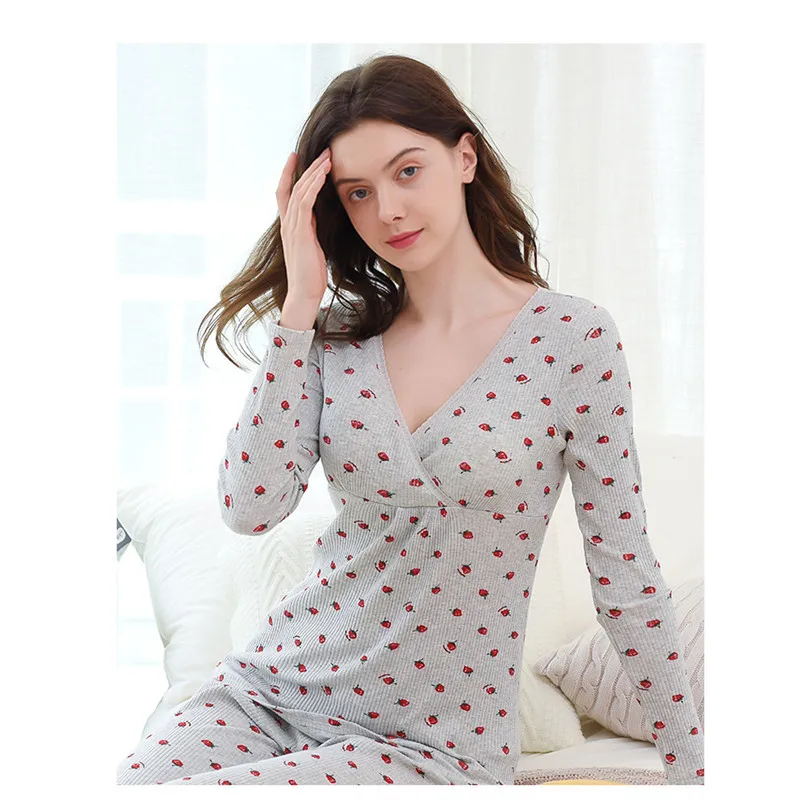 Беременности и родам ночная рубашка с подкладкой хлопок кормящих пижамы для