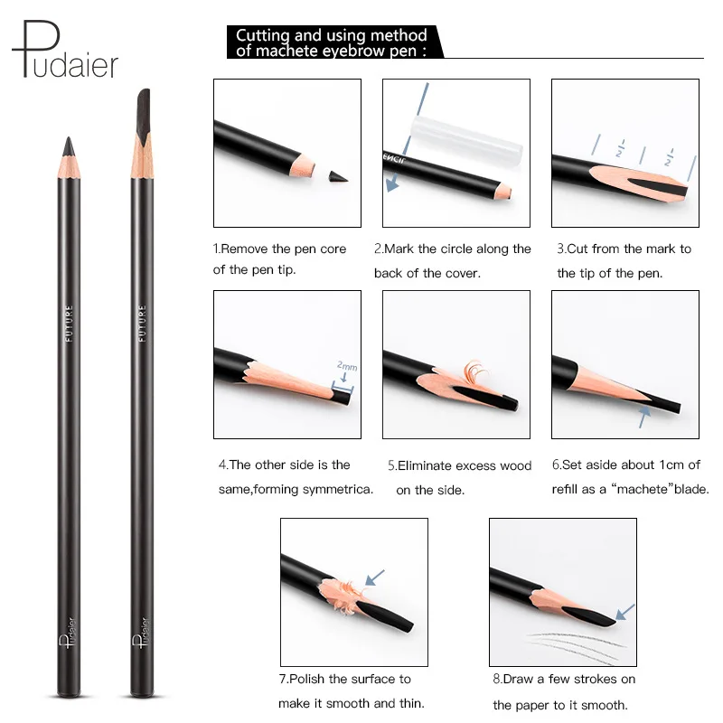Pudaier очень тонкий карандаш для бровей деревянный водонепроницаемый прочный