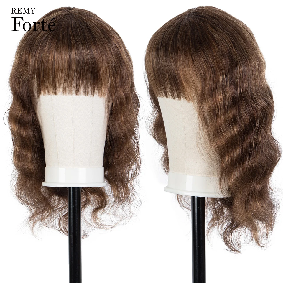 Парики из человеческих волос для женщин парики с волнистыми волосами челкой