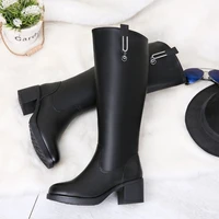 real soft leather boots boots but knee boots womens winter plus velvet pu leather thick heel mid boots thick leg high boots