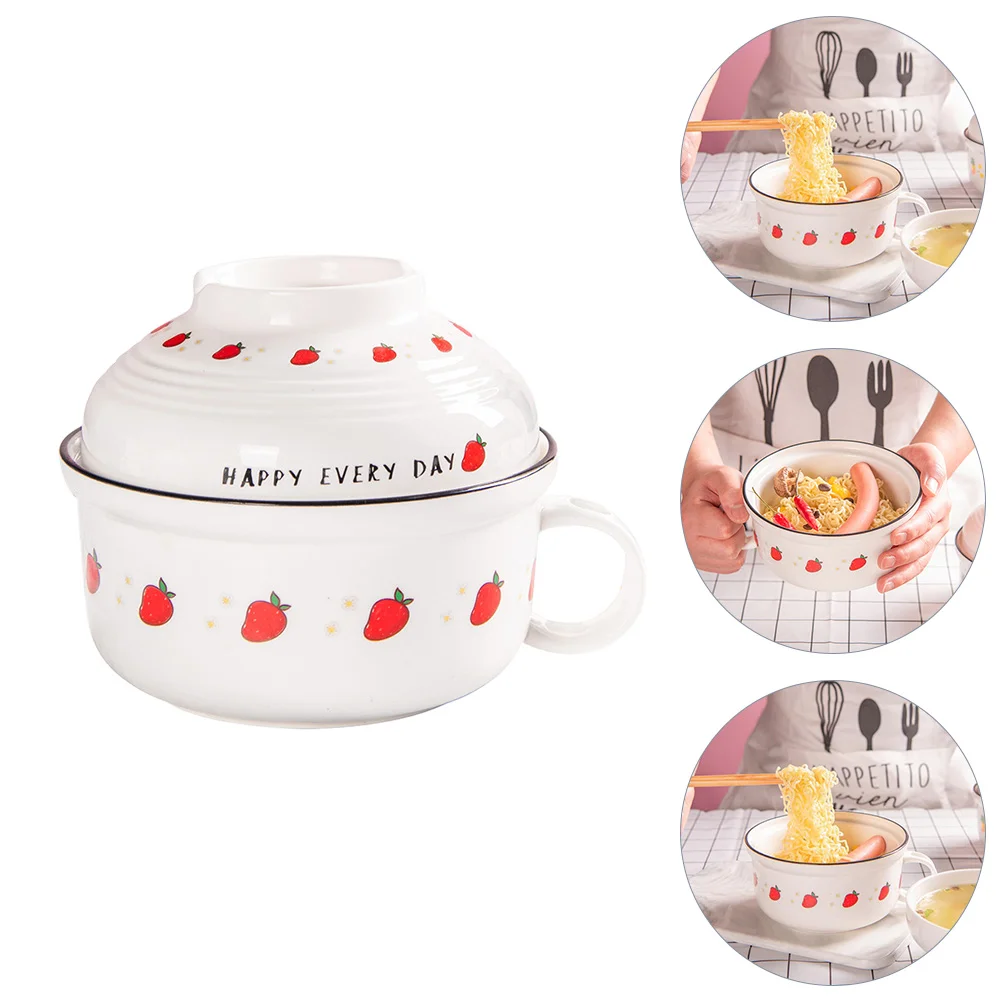 

1 шт. Изысканная миска для лапши быстрого приготовления с крышкой, ложка для еды (разные цвета)