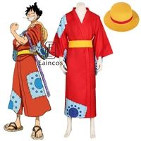 anime one piece cosplay monkey d luffy wano country arc cosplay costume hat kimono yukata outfit customized halloween costumes