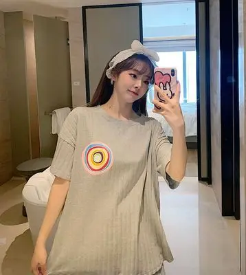 

Summer short-sleeved shorts pajamas suit women's milk silk hole strip leisure pure color Kawaii printing black home service Suit