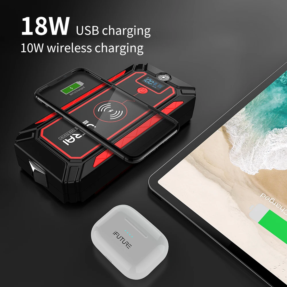 utrai 2500a jump starter 24000mah power bank 10w wireless charger lcd display safety hammer portable charger car starting device free global shipping