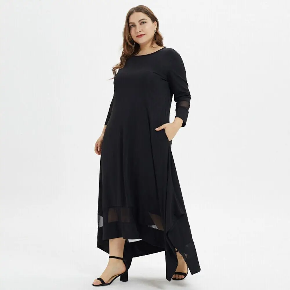 4XL 5XL Большие размеры женское длинное элегантное платье макси сетка плюс размер платье осень большой размер Повседневное платье Черное вечернее платье vestidos