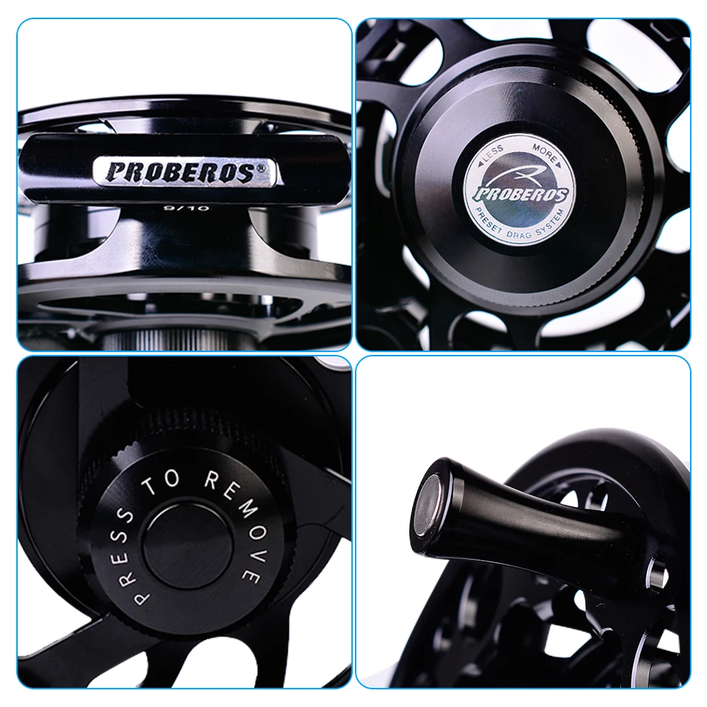 PROBEROS Катушка для рыбалки Fly Wheel 5/7 7/9 9/10 WT, обработанная на станке с ЧПУ из литого алюминия с большим арбором.