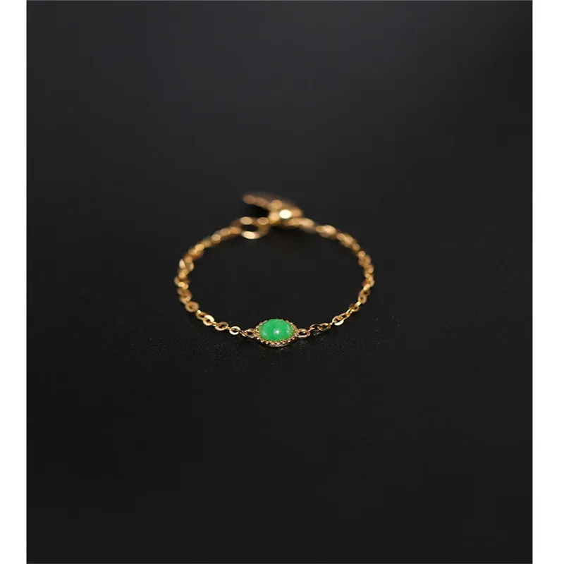 

DMBS066 Plain Jade Chain Ring Female Day Genuine Yellow 18K Gold Green Jade Ring Ceremony