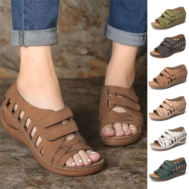 

Women's Sandals Summer Ladies Girls Comfortable Ankle Hollow Round Toe Sandals Female Soft Beach Sole Shoes Plus Size