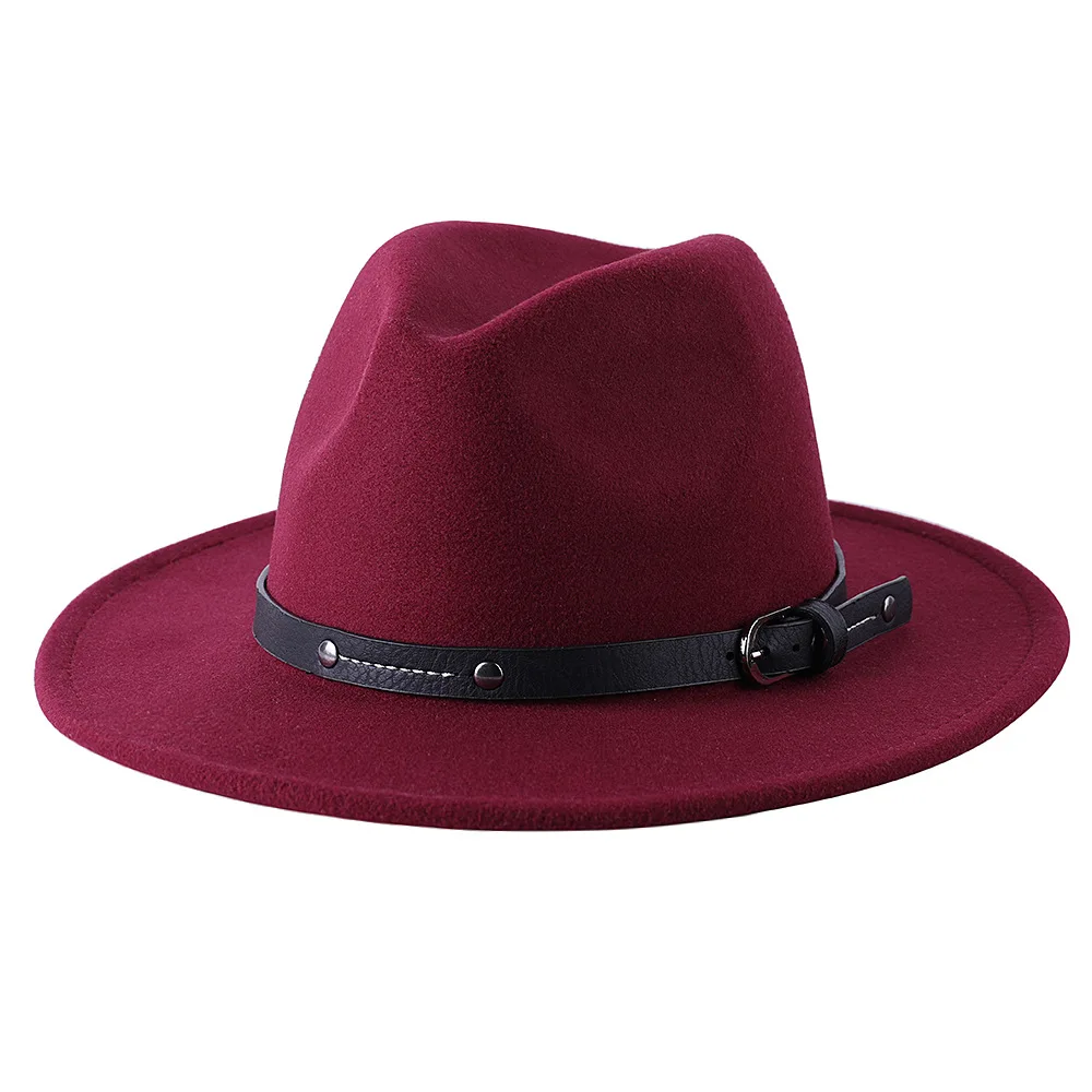 

ZLD Autumn Winter Men Fedora Hat Wide Brim Women Faux Woolen Ladies classice Fedoras Jazz cap Belt Caps fashion Felt Hats