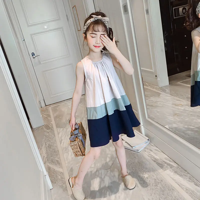 

2020 Summer Toddler Kids Baby Girls Dress Children Sleeveless Casual Loose Pleated Dresses For Girls Fashion Girls Clothes W189