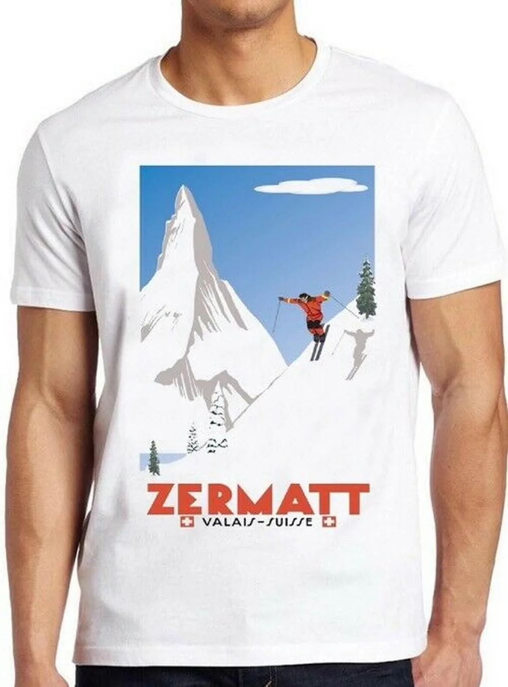 Швейцарские Альпы футболка для лыжного спорта Zermatt Valais Постер &quotШвейцария&quot