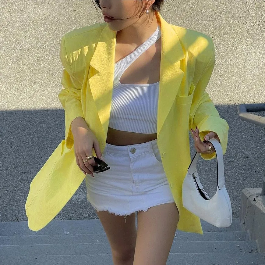 

Autumn Long Sleeve Blazer Suit Casual Oversize High Street Fashion Fall 2021 Outwear Green Jacket Streetwear Ladies Outfits