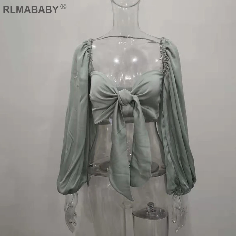 Женская блузка с рукавами-фонариками rlmaaby белый бандажный топ бантом без