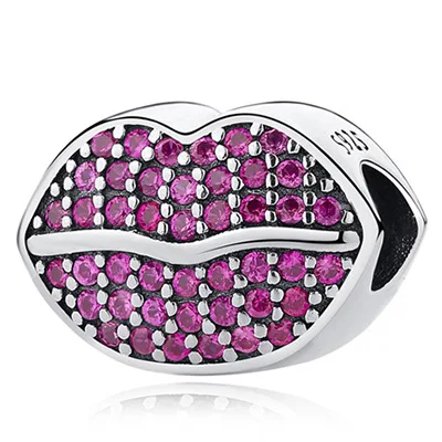 Fit PANDORA браслет Шарм DIY бусины для изготовления ювелирных изделий поцелуй больше Шарм Красный CZ 925 серебряные ювелирные изделия подарок на день Святого Валентина - Окраска металла: С черным цинковым покрытием
