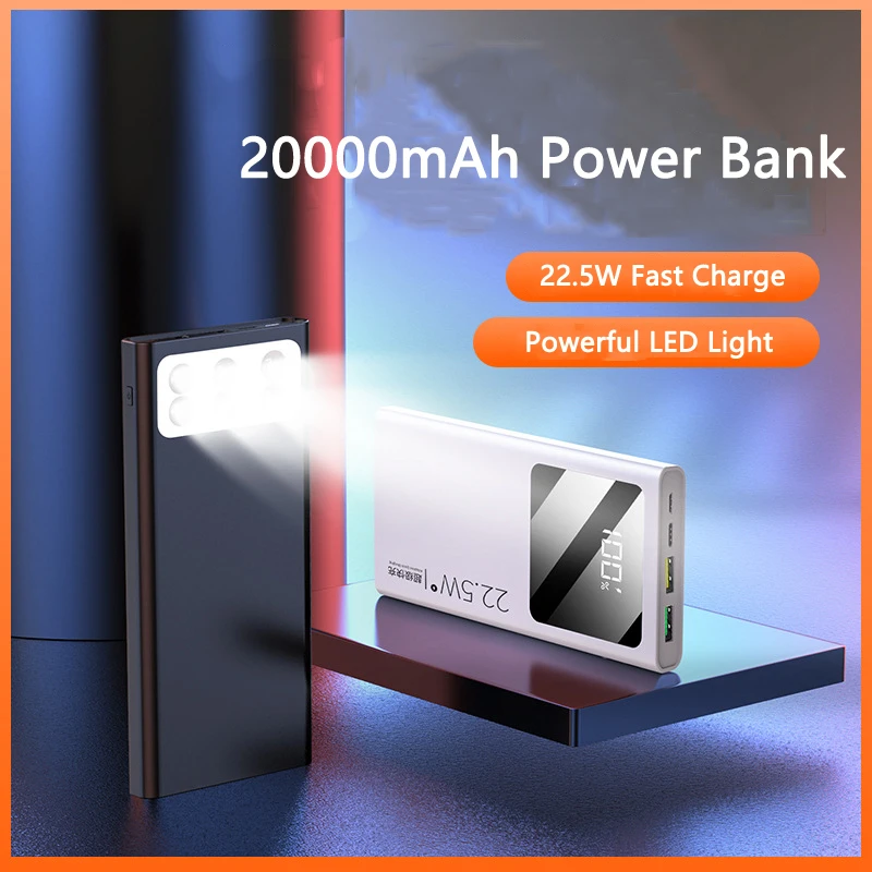 

20000mAh Power Bank PD 22.5W Fast Charging for Huawei P40 P30 Powerbank for iPhone 12 11 Xiaomi Samsung Poverbank with LED Light