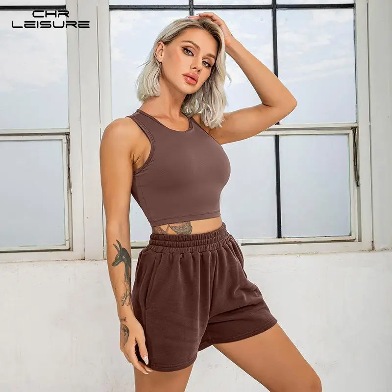 

CHRLEISURE Классический Повседневный жилет с круглым вырезом спортивный бюстгальтер и брюки спортивный костюм для улицы езды на велосипеде осень и лето короткая одежда для фитнеса