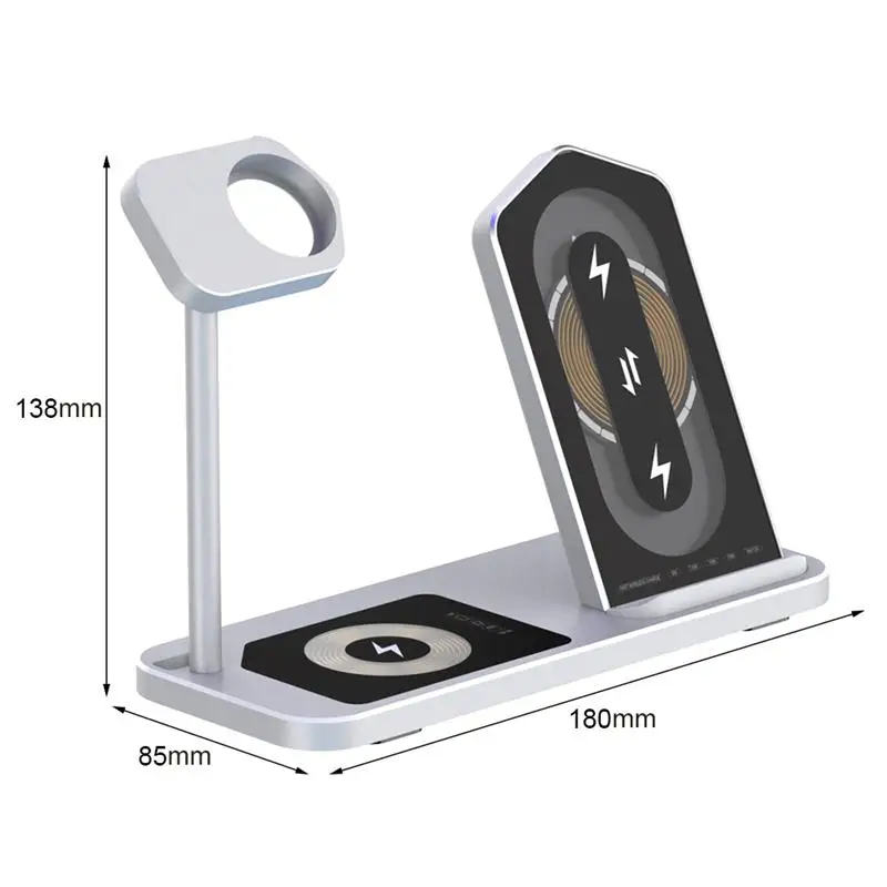 

3 In 1 Wireless Charger Stand Aluminum Alloy Earbuds Charging Pad Mat Magnetic Qi Phone Charging Stand For IPhone 12 For IWatch