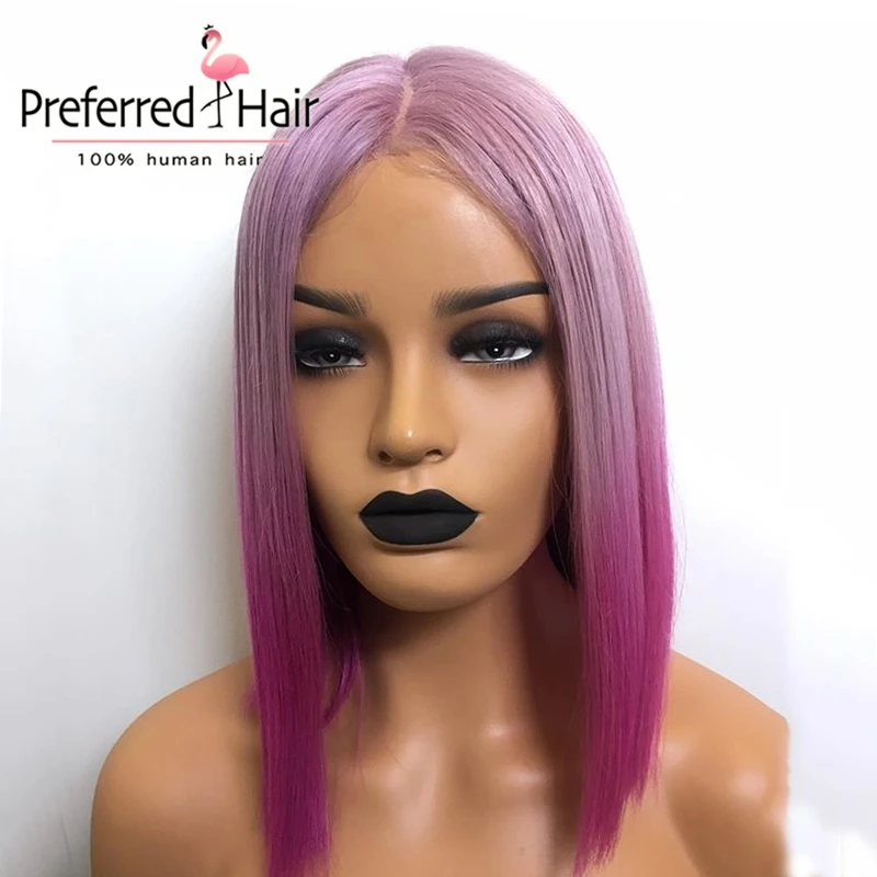 t purple Preferred13x4 предварительно выщипанный Боб кружевные передние парики бразильские Омбре кружевные передние парики Remy кружевные передние человеческие волосы парики для черных женщин - Цвет: t purple