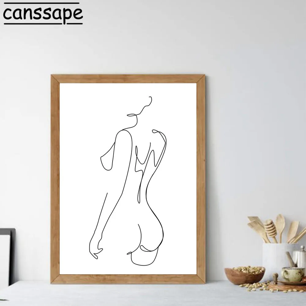 Линия для боди арта Плакаты Йога голая Картина на холсте женщина абстрактная