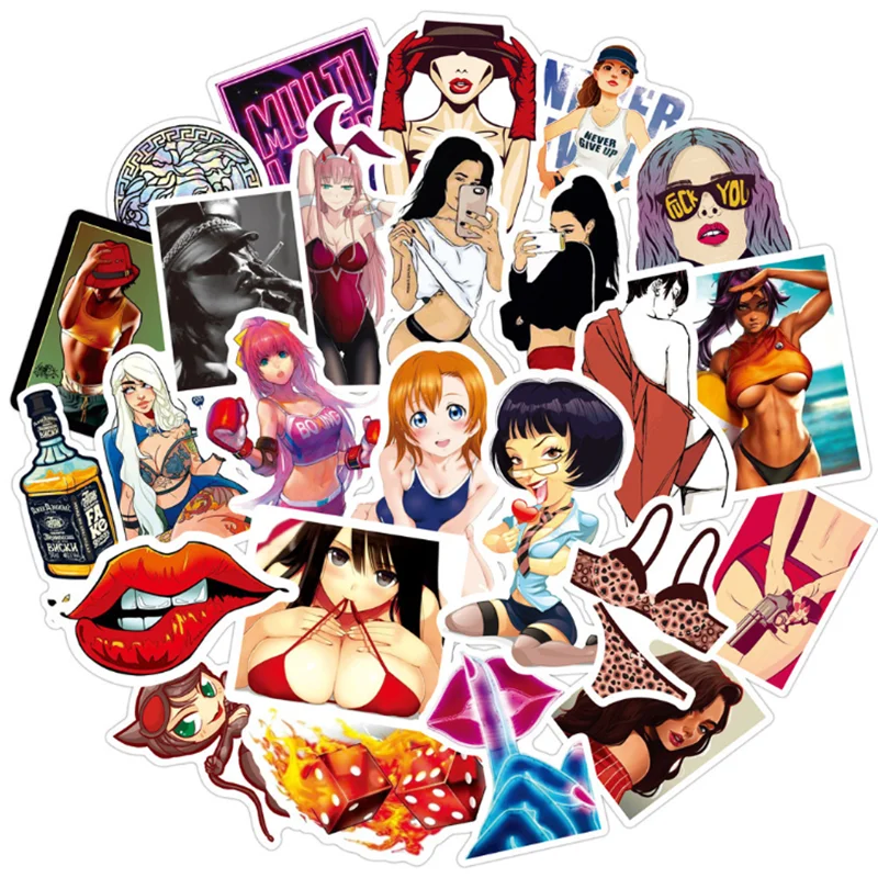 

10/30/50 PCS Sexy Girl Personality Graffiti Guitar Water Cup Motorcycle Bike Waterproof Trolley Case Sticker Toy Wholesale