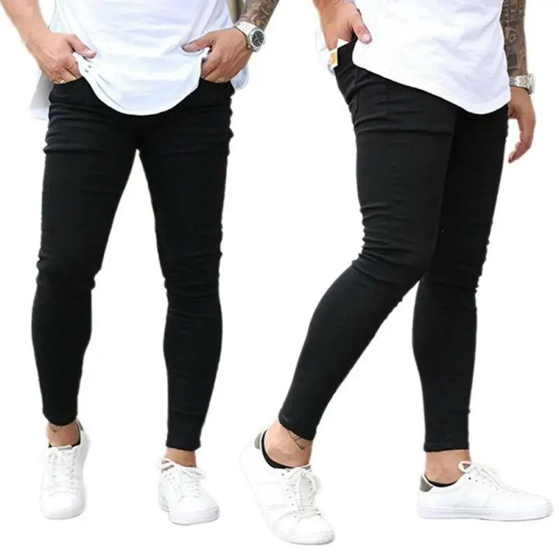 

Mens Black Simple Skinny Jeans Fashion Slim Casual Plain Trousers