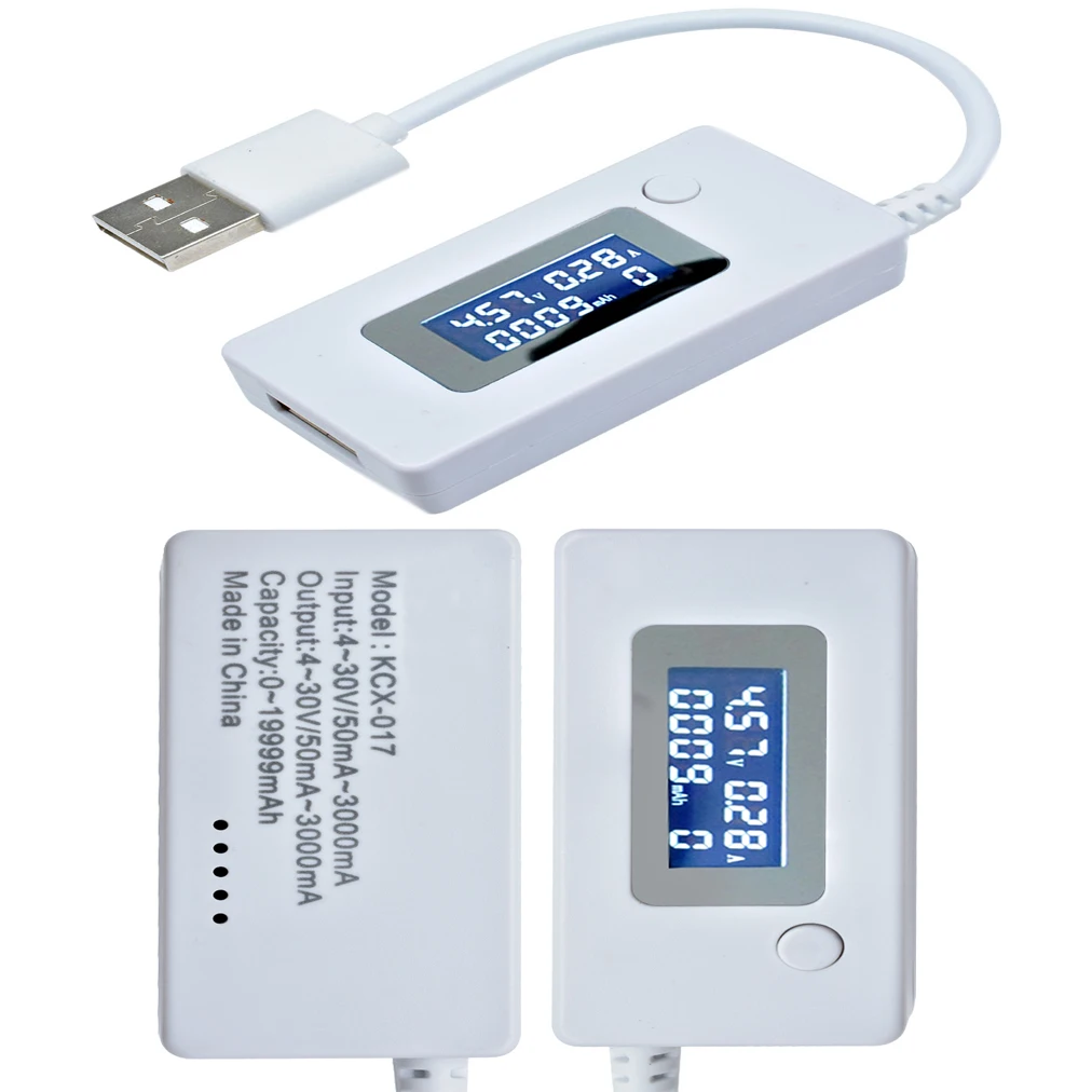 KCX 017 с белым шлейфом Амперметр ЖК дисплей мини USB Напряжение ток емкость монитор
