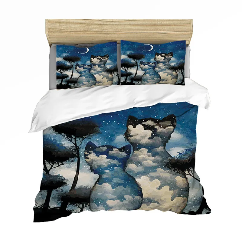 Художественный красивый мягкий комплект постельного белья с рисунком кота