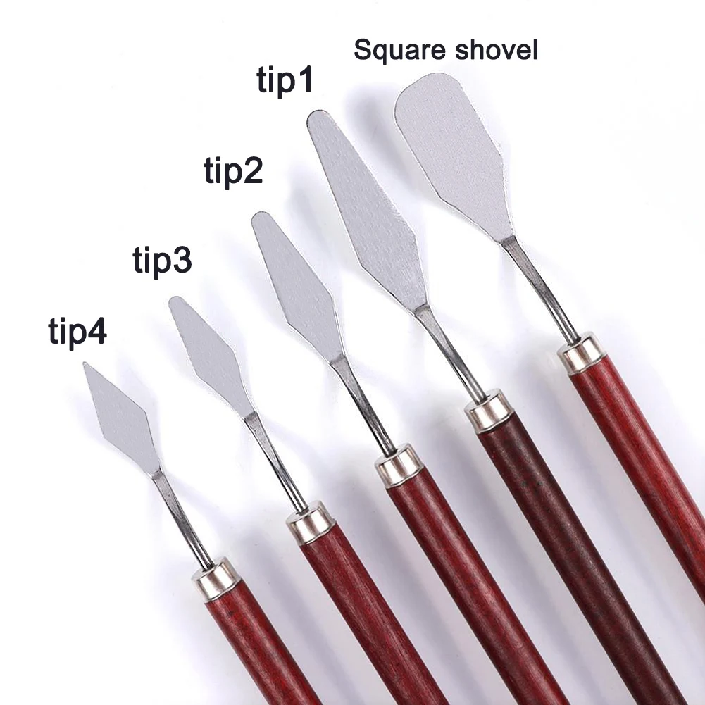 

5pcs Painting Knife Wooden Handle Stainless Steel Spatula Kit Palette Knife for Oil Painting Knife Fine Professional Art Tools