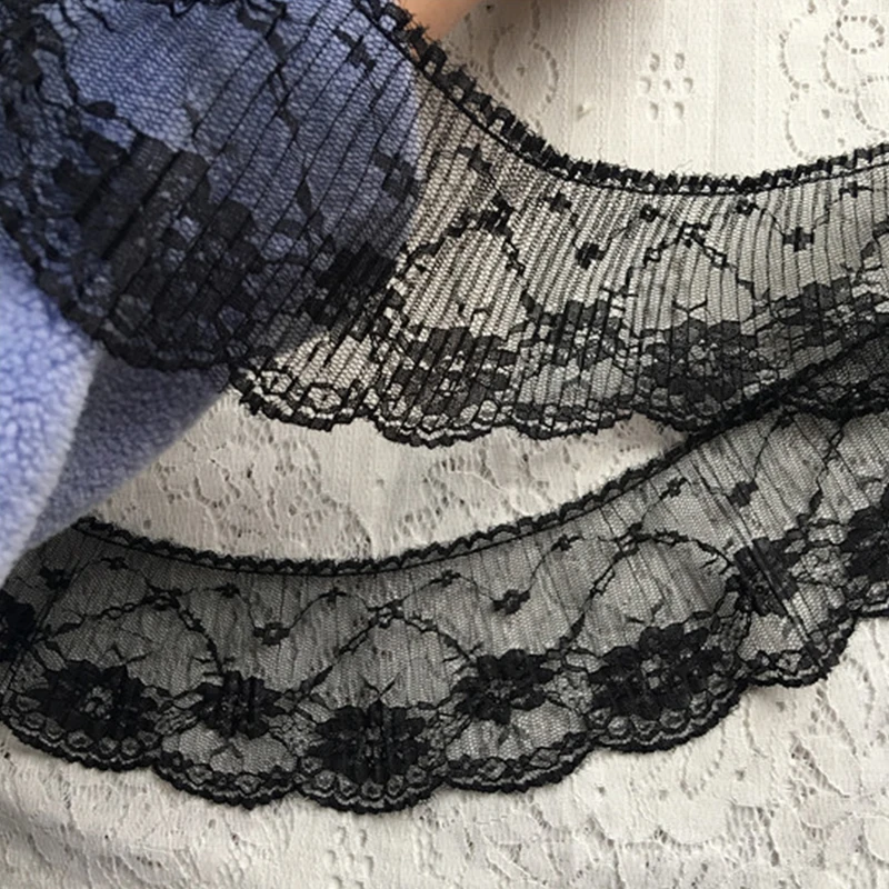 

9cm Wide Folds Lace Fabric Sewing Supplies For Garments DIY Crafts Needlework Accessories Embroidery Black White Lace Ribbbon