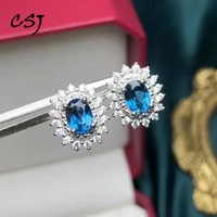 csj natural blue topaz earring sterling 925 silver gemstone 57mm fine jewelry for women wedding party gift