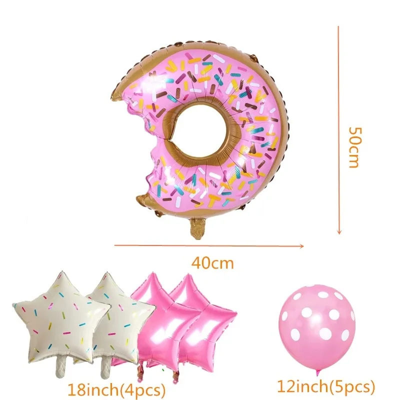 

10Pcs Donut Aluminum Film Balloon Birthday Party Decoration Pink Green Star Birthday Balloons Set Baby Shower Decor Kids Gift