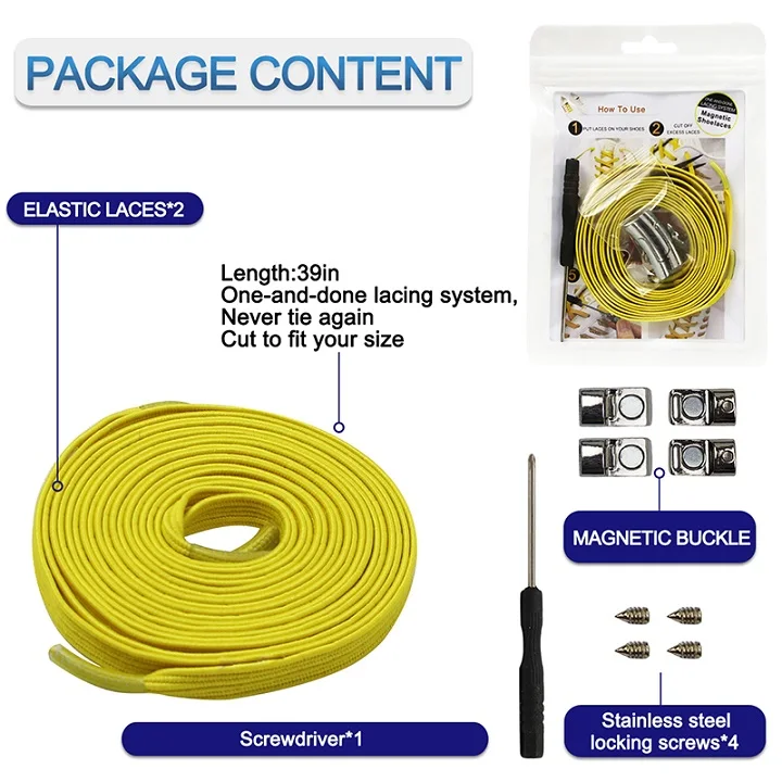 yellow 1 pairs Colorful easy lace No Tie Shoelace Elastic Shoe Lace For adult child Magnetic Locking ShoeLaces shoelaces flat - Цвет: yellow