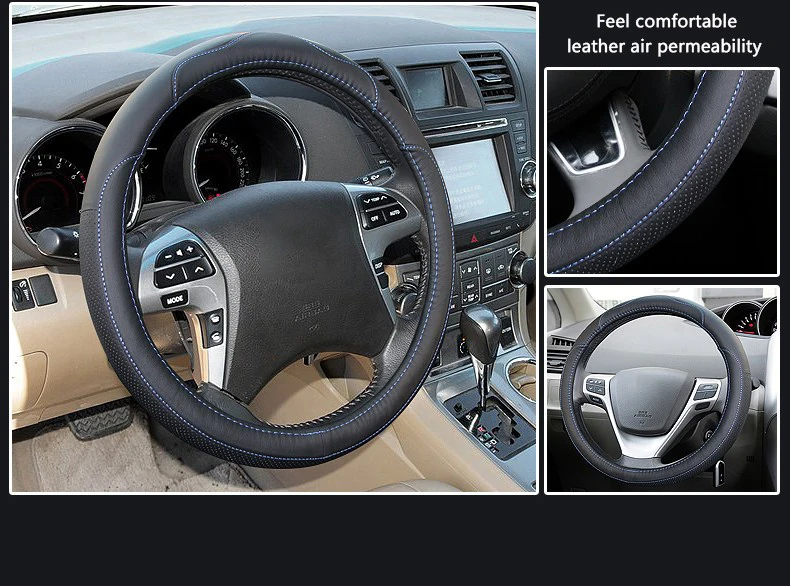 Кожаный Автомобильный чехол на руль для Toyota Corolla Avensis Yaris Rav4 Hilux Prius Auris 2013 авто аксессуары