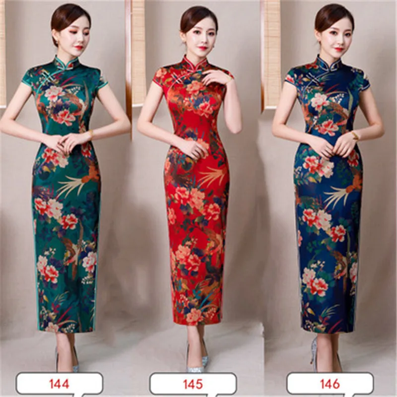 Китайское свадебное платье женское Cheongsam тонкое китайское традиционное платье женское длинное Qipao для свадебной вечеринки платье размера плюс