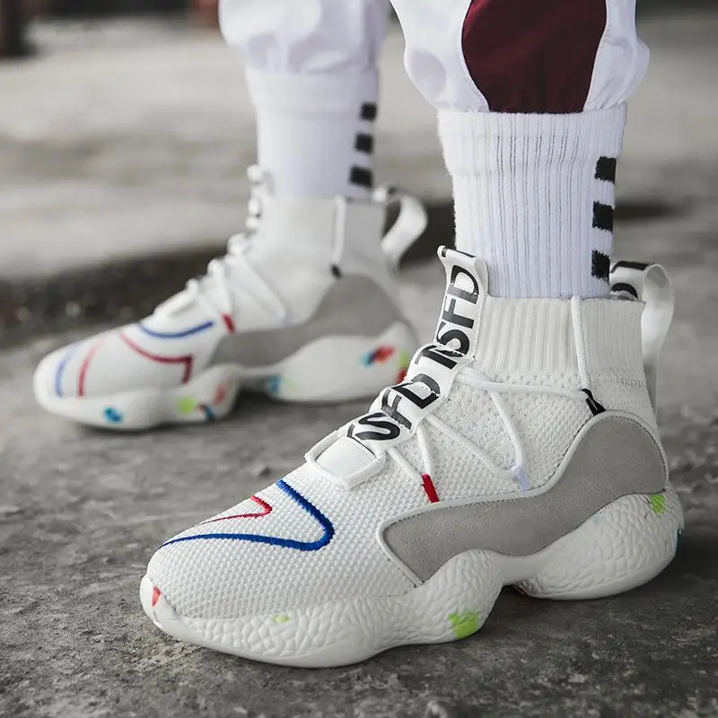 

Men's and Women's White Camouflage Flying Knitted Socks Daddy Shoes Ultra Light Breathable Running Sports Casual Shoes HL022