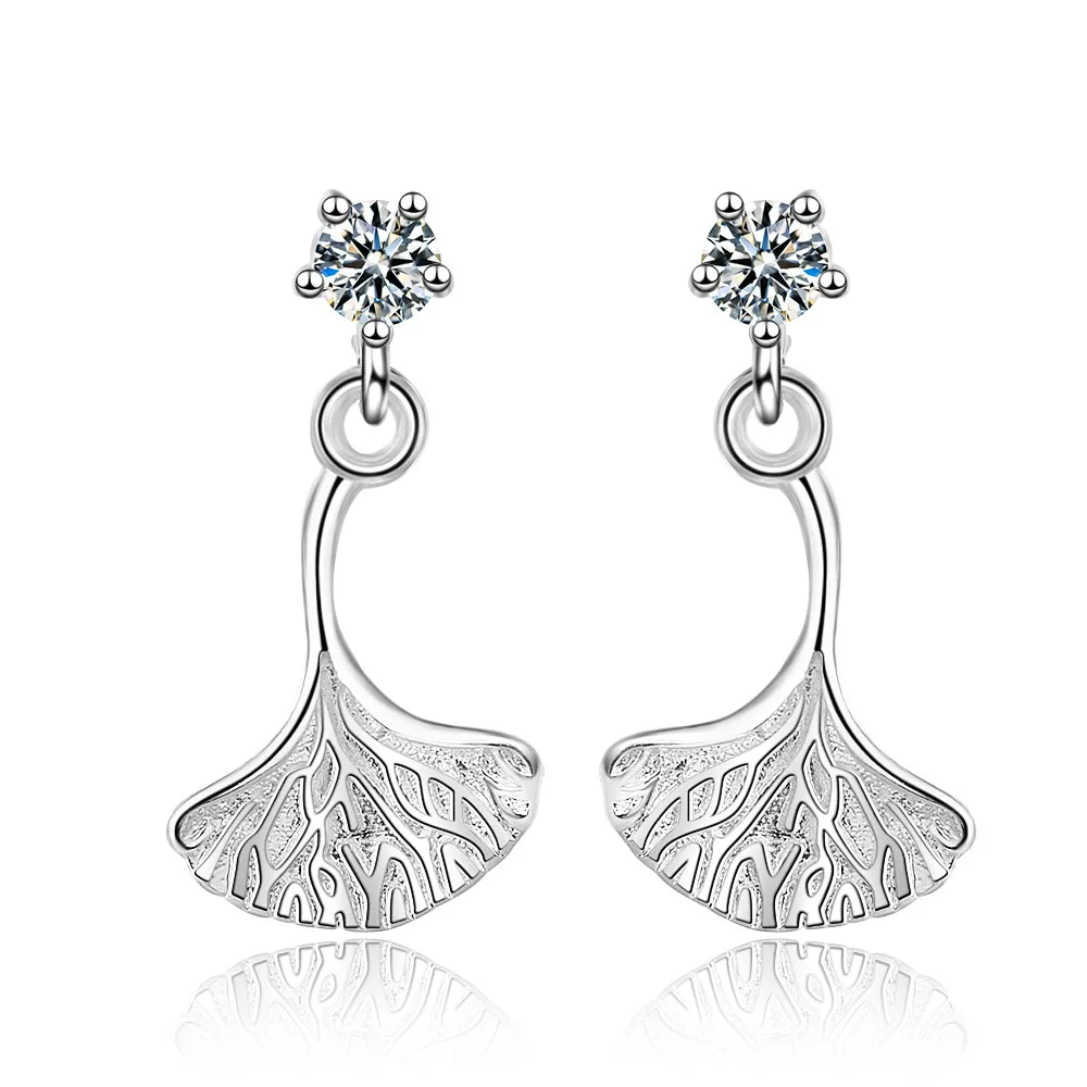 

POPACC 925 Sterling Silver Earrings Zircon Leaves Earrings For Women