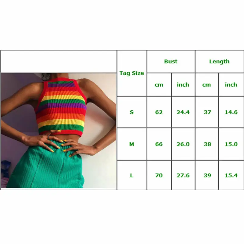 

Women's Tank Tops Tops Streetwear Knitted Crop Tops Sleeveless Vest Rainbow Print Red Sexy Tank Top Women's Clothing