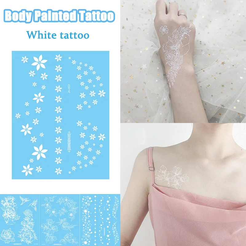 

White Temporary Tattoo Waterproof Tattoo Stickers Face Arm Clavicle Disposable Stickers SSwell