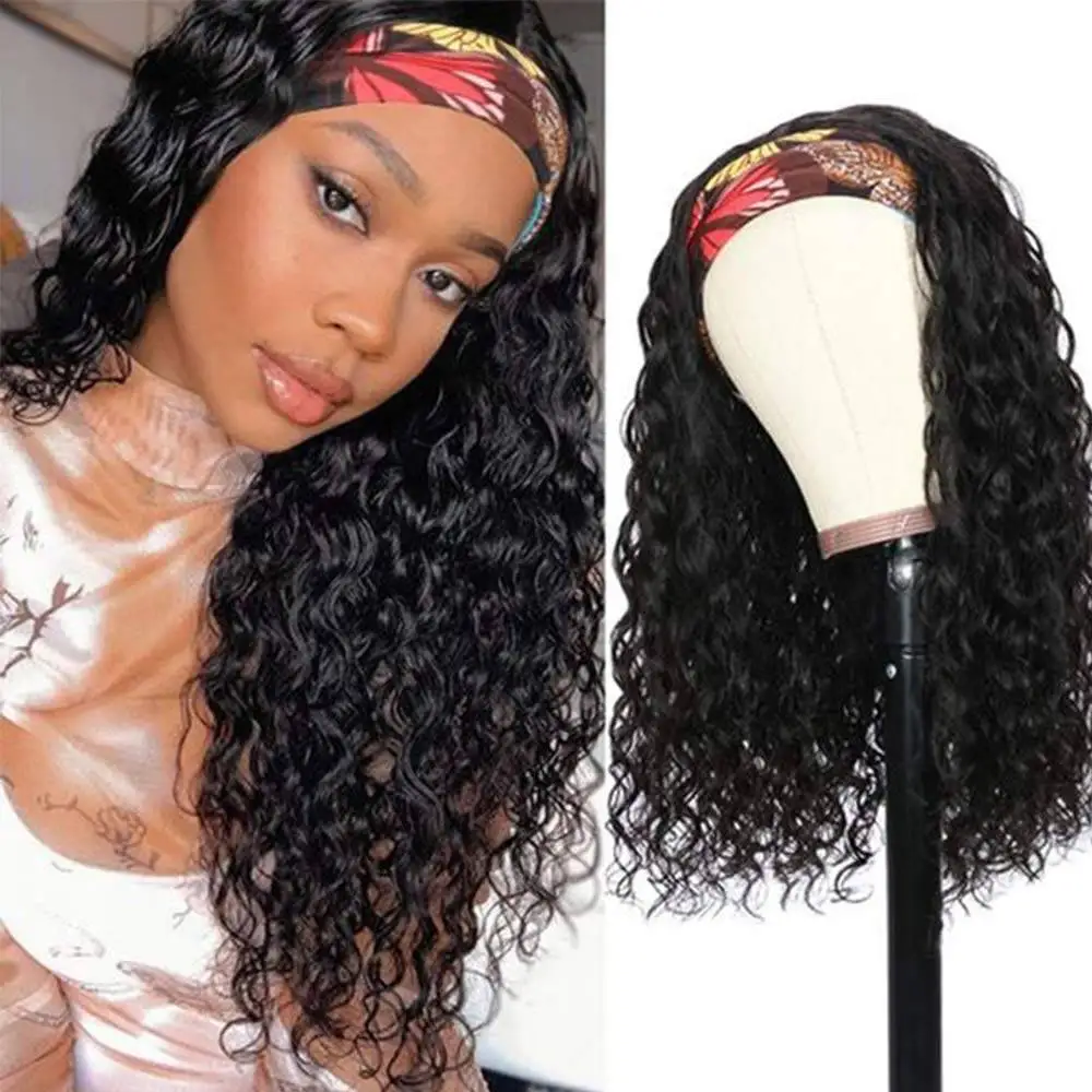 

Headband Wig Human Hair Water Wave Brazilian Remy Full Machine Made Headband Wig For Black Women Natural Color