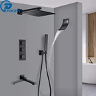 Матовый черный Термостатический смеситель для душа Водопад, Душевая система для ванной комнаты, поворотный носик, латунный термостат, смеситель для душа в ванную комнату