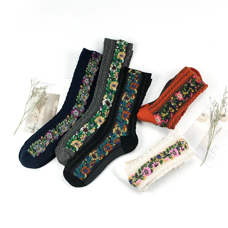 5PCS/LOT Classical Socks Flowers Dress Socks Girl's Famale Cute Socks Spring And Autumn Socks Socks for Women Fashion Cute Socks