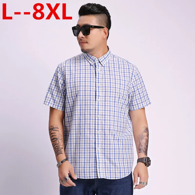 Большие размеры 4XL 5XL 6XL 7XL 8XL мужские рубашки с коротким рукавом повседневные