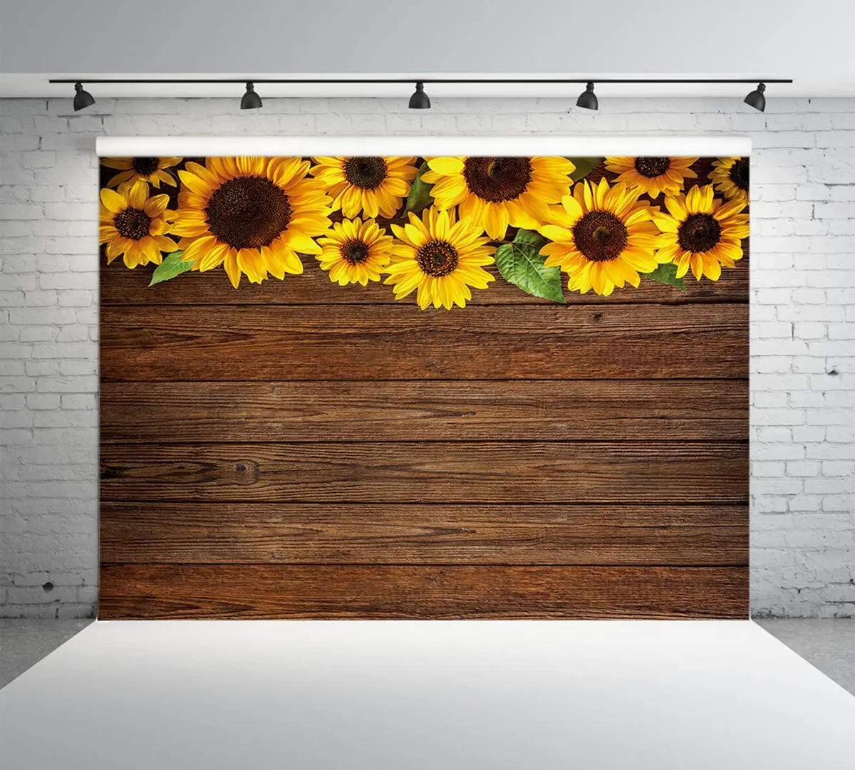 Fondo de fotograf&iacute;a de girasoles de madera marr&oacute;n, cartel de decoraci&oacute;n de ba&ntilde;o para ni&ntilde;os, Fondo de fiesta de cumplea&ntilde;os-0