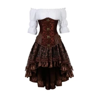 steampunk underbust corset dress pirate costume suit sexy gothic corset waist trainer renaissance corset skirt 3 piece set women